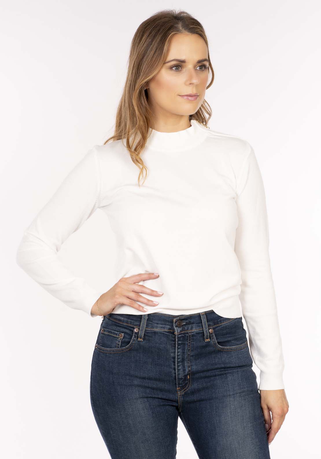 Naoise Side Zip Perkins Sweater - Ivory 3 Shaws Department Stores
