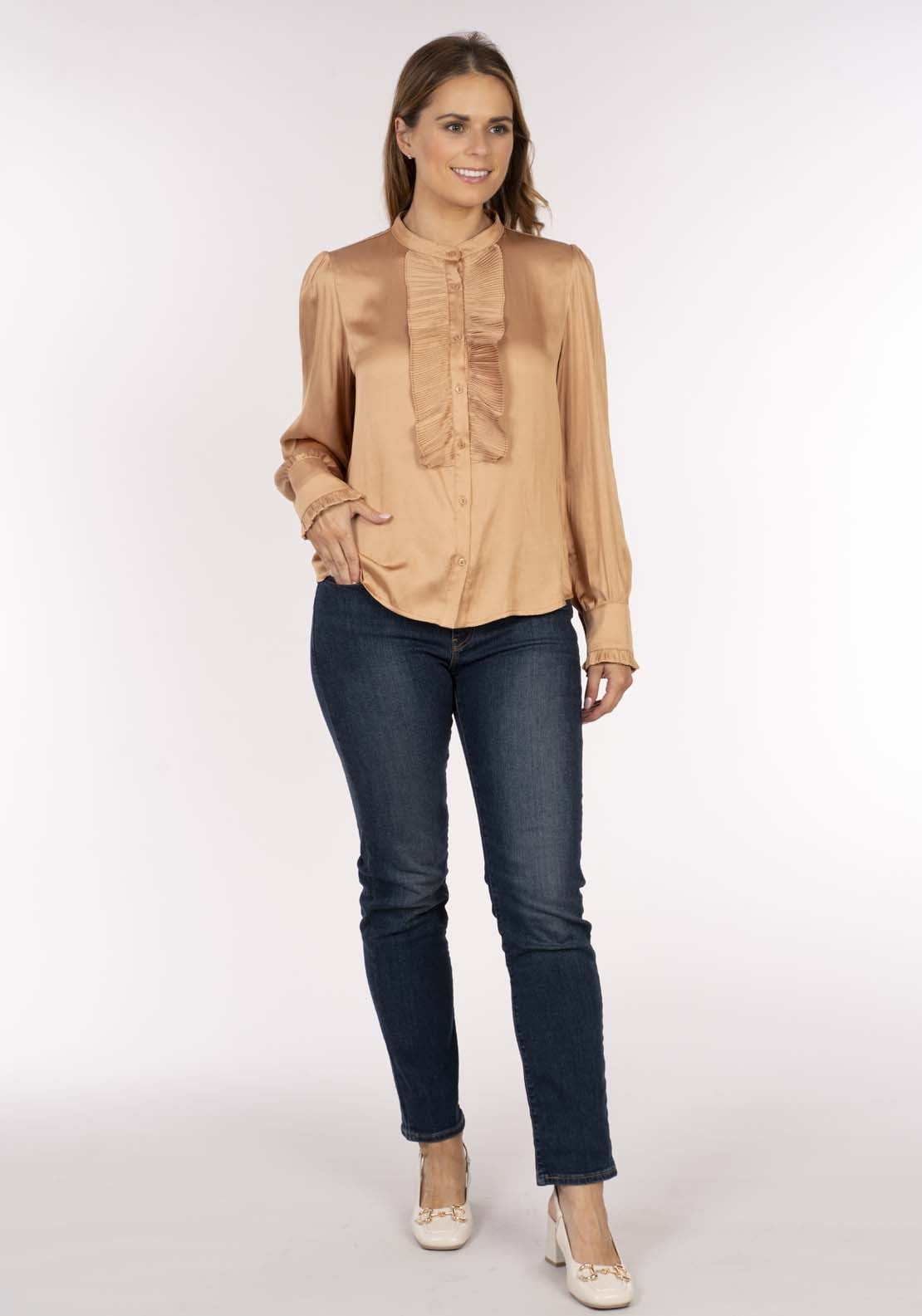 Naoise Satin Pleat Blouses - Cappucino 5 Shaws Department Stores