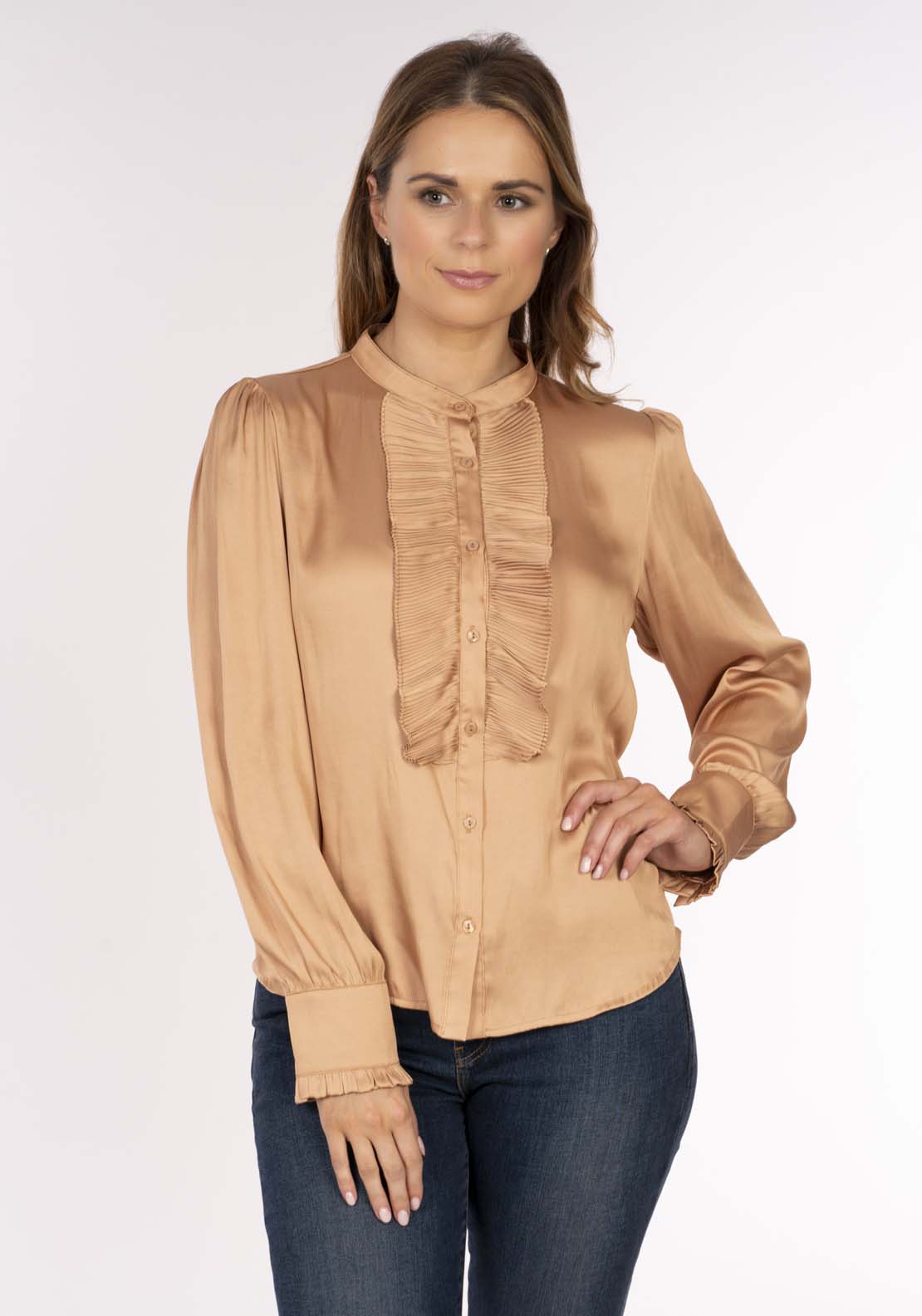Naoise Satin Pleat Blouses - Cappucino 2 Shaws Department Stores