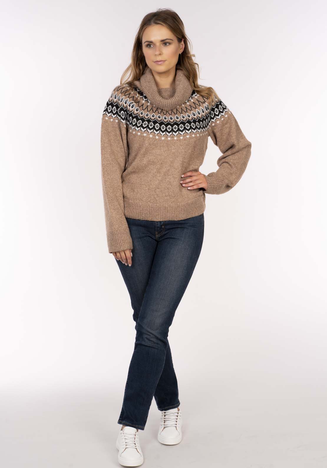 Naoise Fairisle Roll Nk Sweater - Caramel 4 Shaws Department Stores