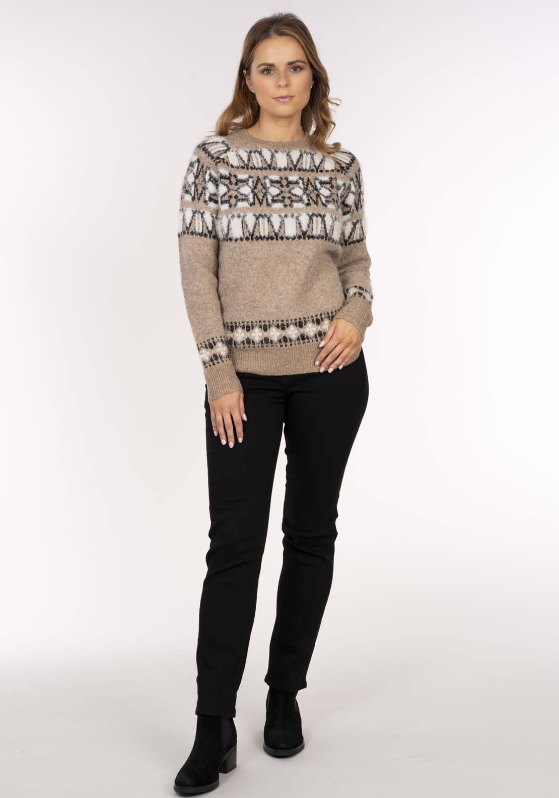 Naoise Fairisle Roll Nk Sweater - Caramel 6 Shaws Department Stores