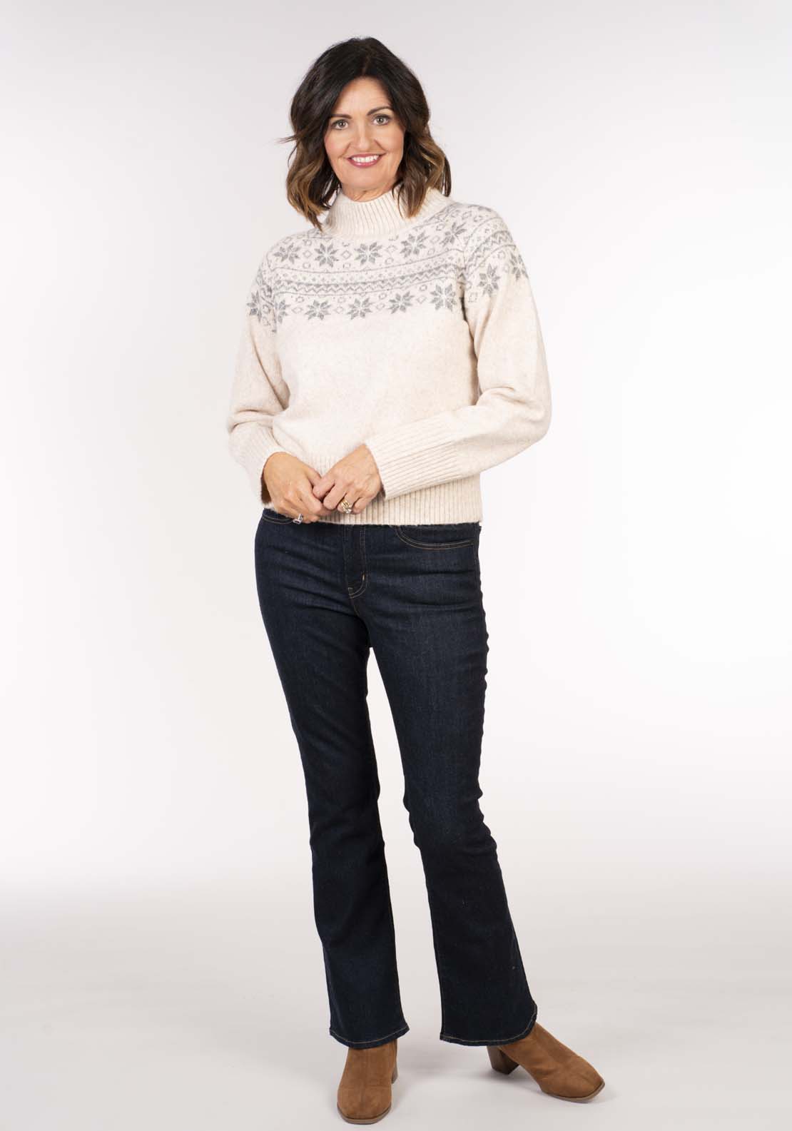 Naoise Fairisle Crew Sweater - Ivory / Grey 5 Shaws Department Stores