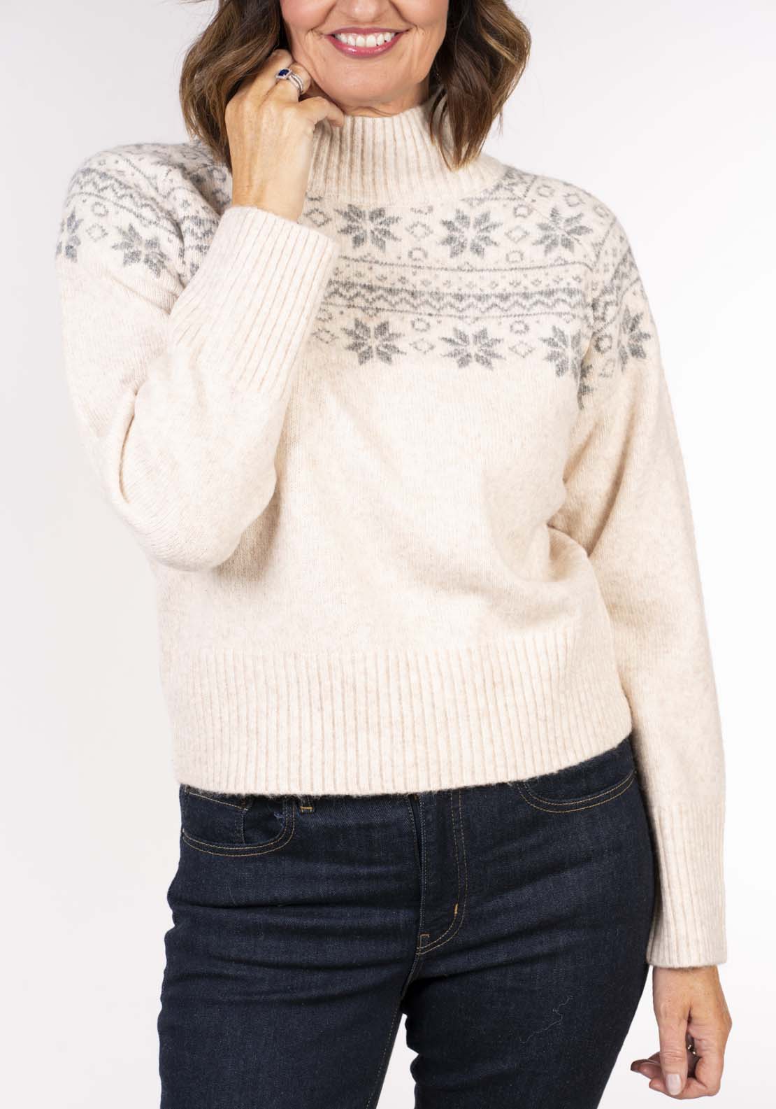 Naoise Fairisle Crew Sweater - Ivory / Grey 4 Shaws Department Stores