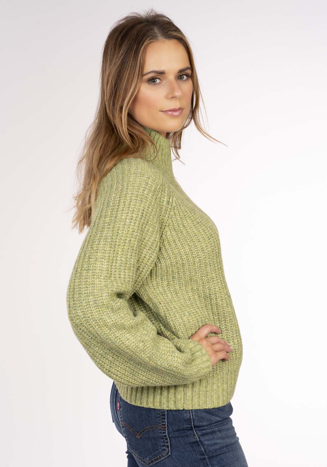 Naoise Fisherman Rib Sweater - Sage 2 Shaws Department Stores