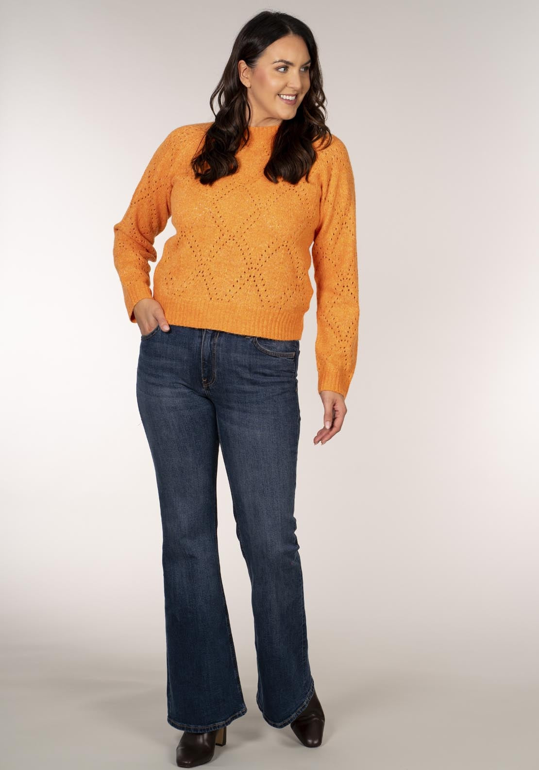 Pointelle Crew Neck Jumper - Orange