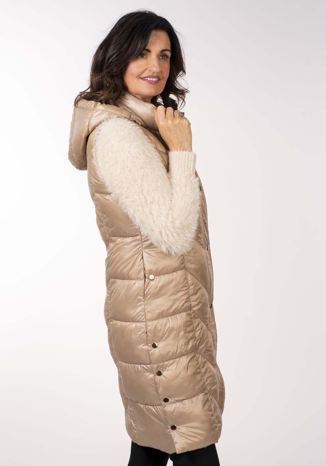 Naoise Diamond Quilt Long Gilet - Caramel 3 Shaws Department Stores