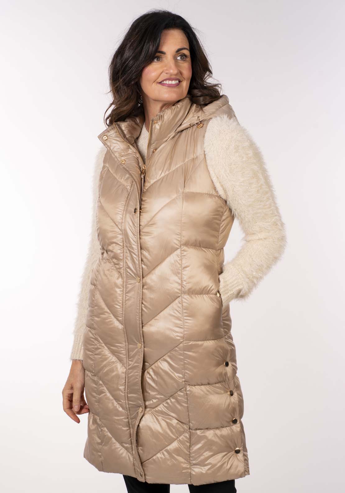 Naoise Diamond Quilt Long Gilet - Caramel 4 Shaws Department Stores