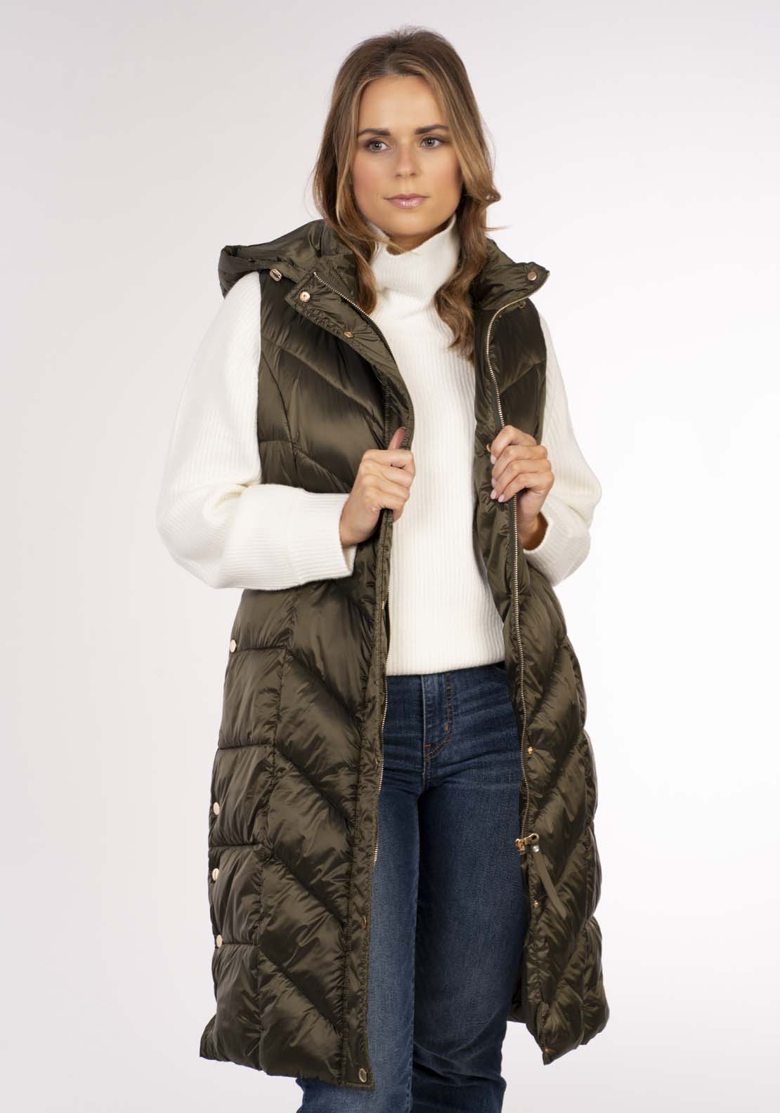 Naoise Diamond Quilt Long Gilet - Green 5 Shaws Department Stores