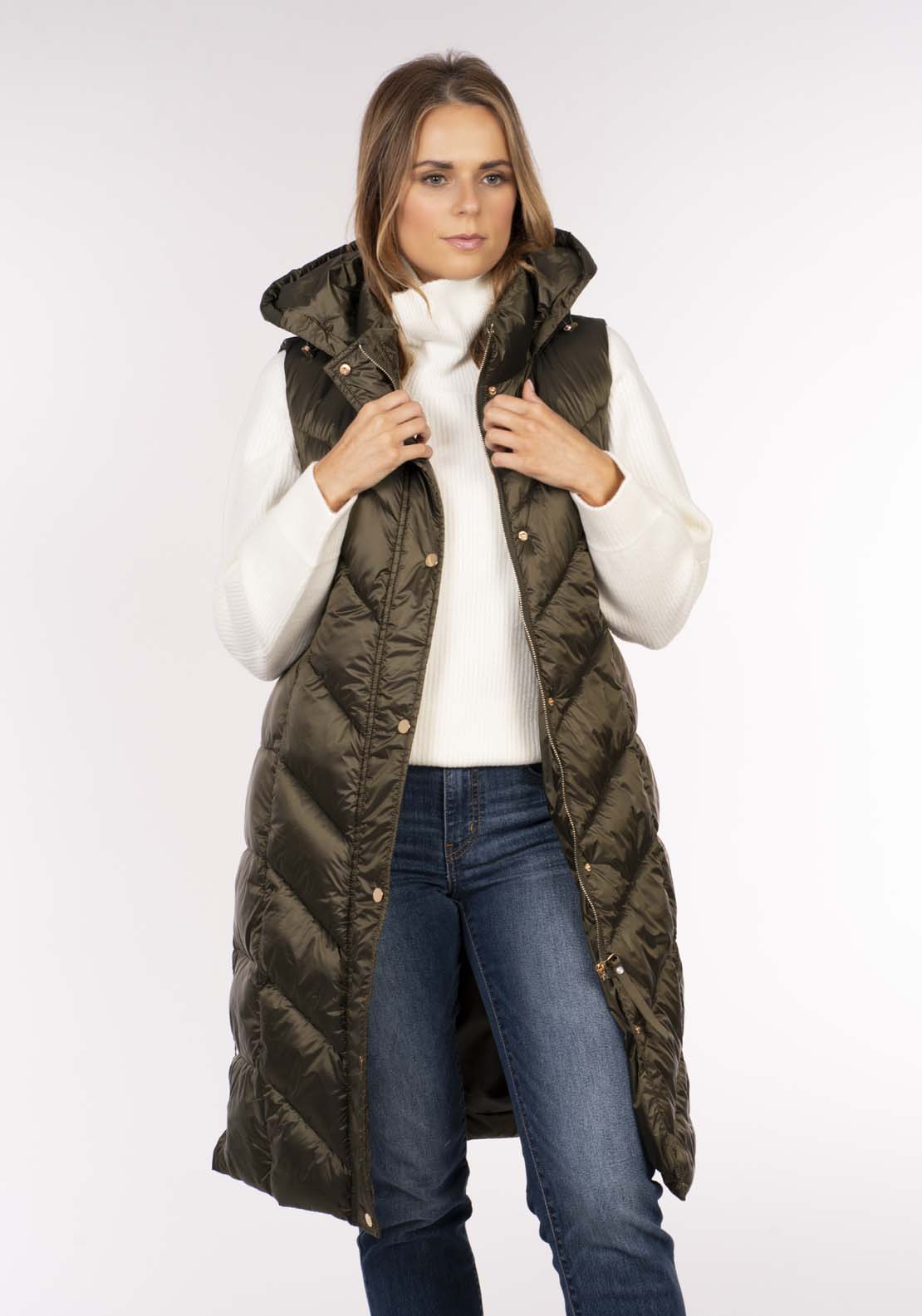 Naoise Diamond Quilt Long Gilet - Green 6 Shaws Department Stores