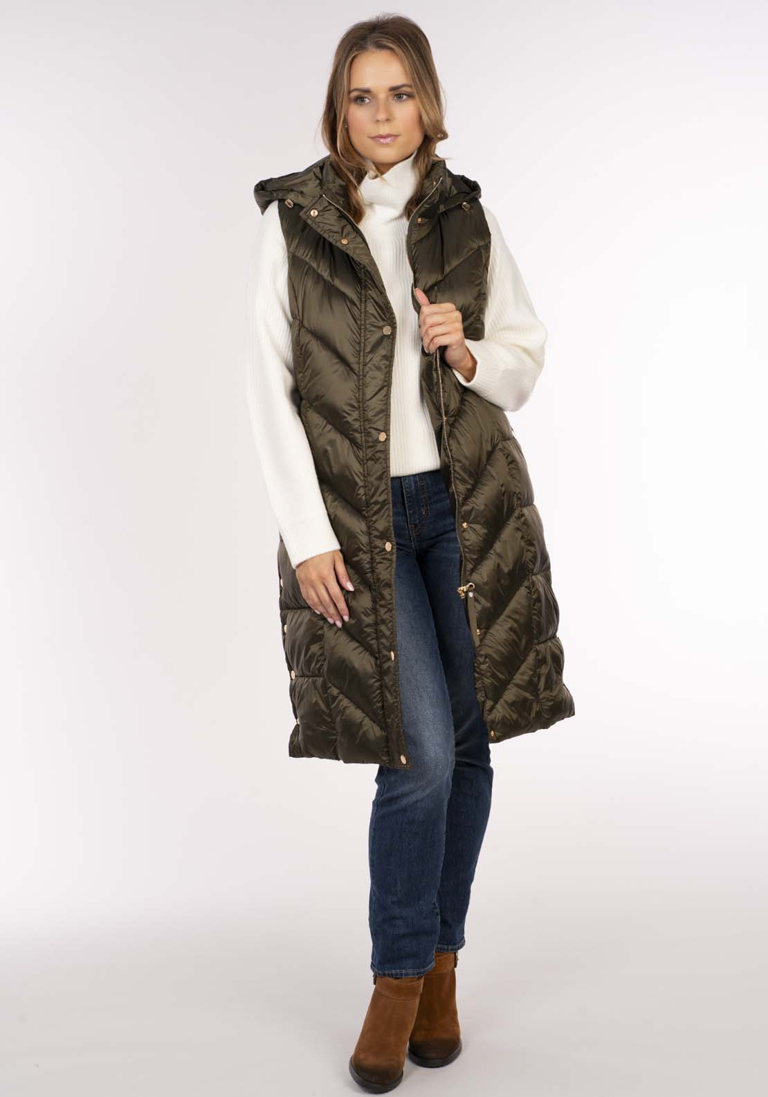 Naoise Diamond Quilt Long Gilet - Green 7 Shaws Department Stores