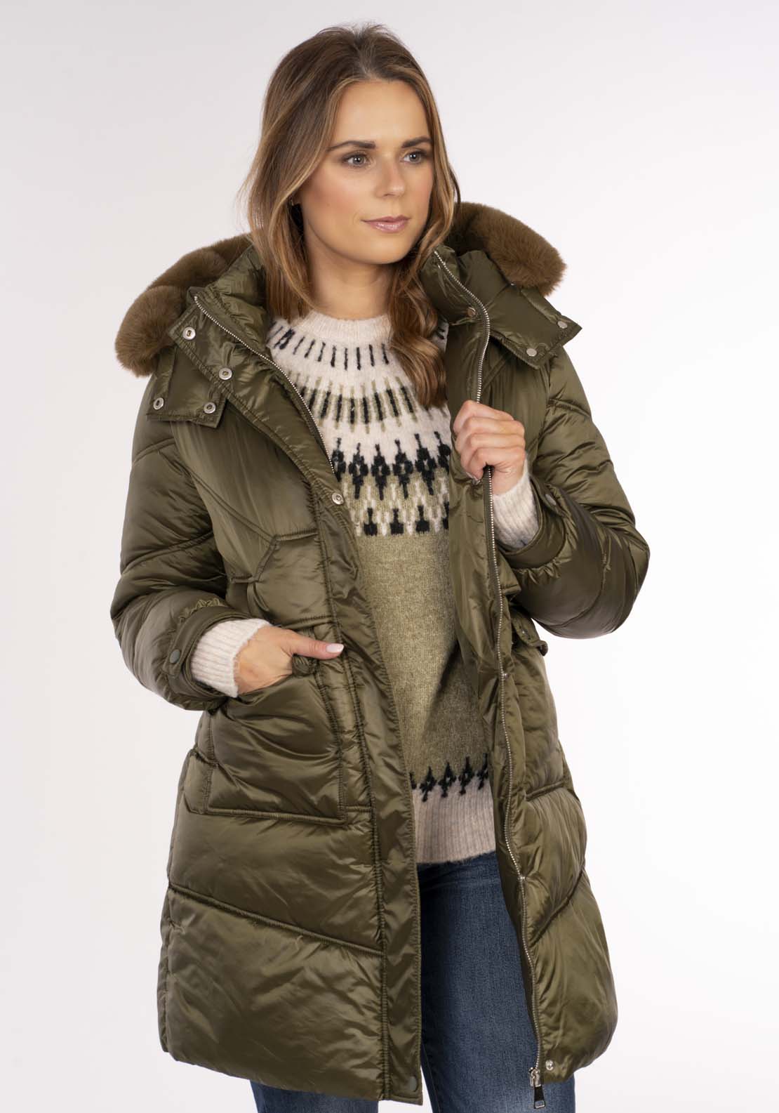 Naoise 3/4 Fur Hood - Green 1 Shaws Department Stores