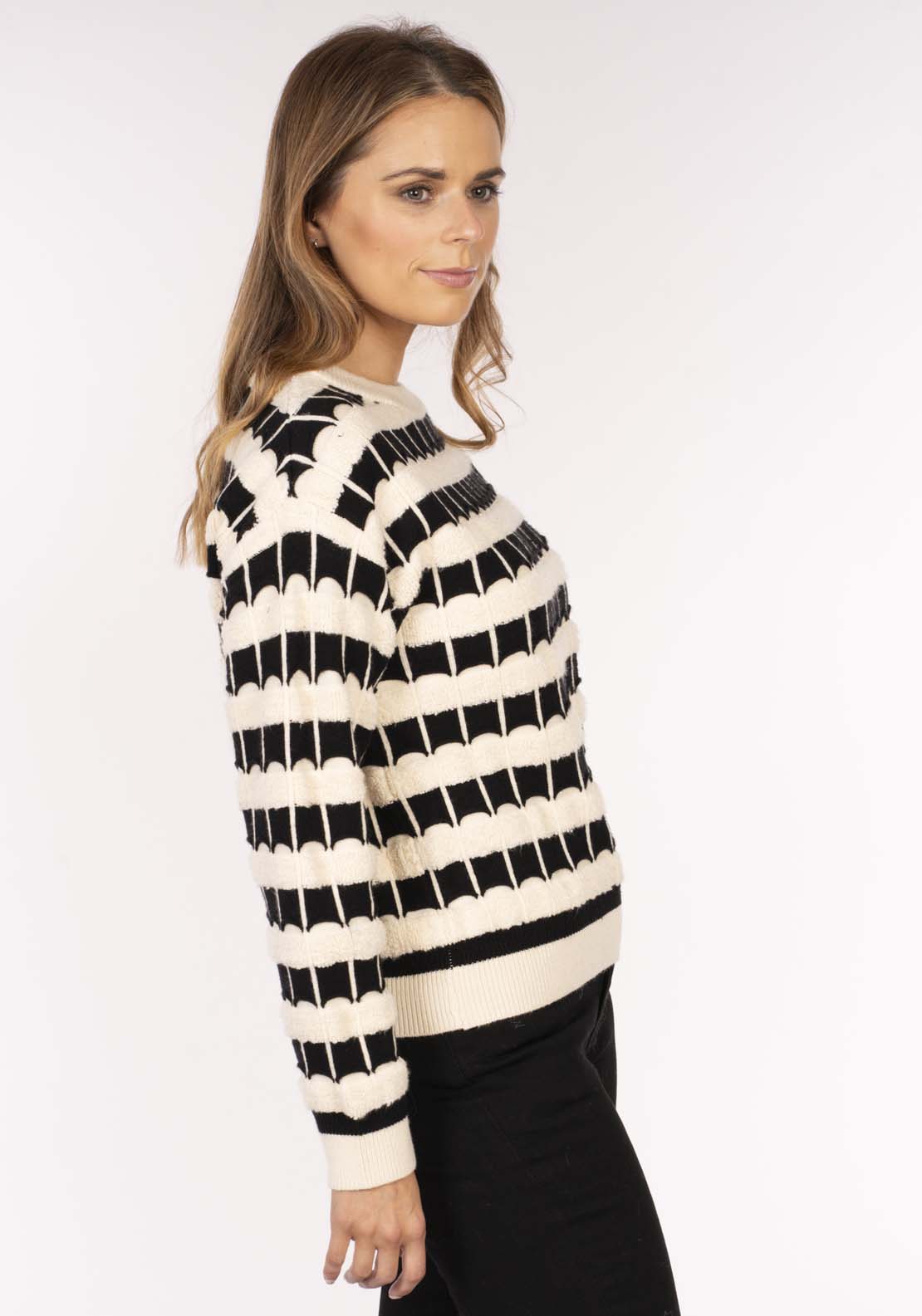 Naoise Texture Stripe Sweater - Ivory / Black 3 Shaws Department Stores