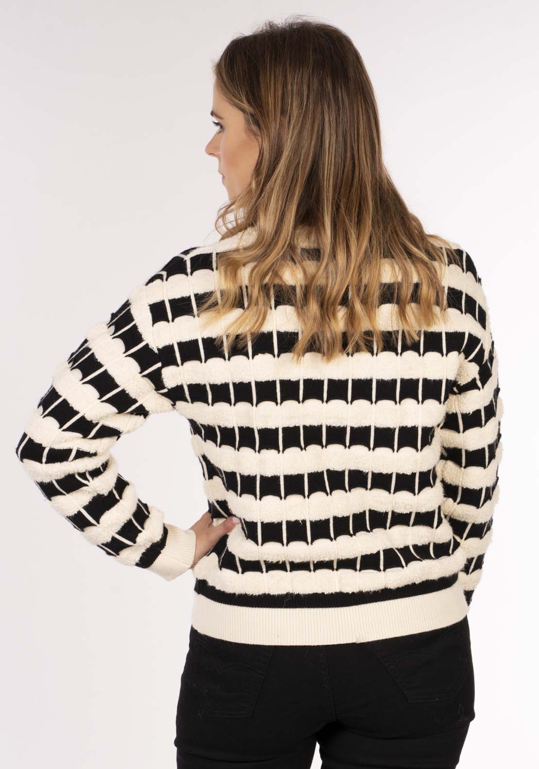Naoise Texture Stripe Sweater - Ivory / Black 8 Shaws Department Stores