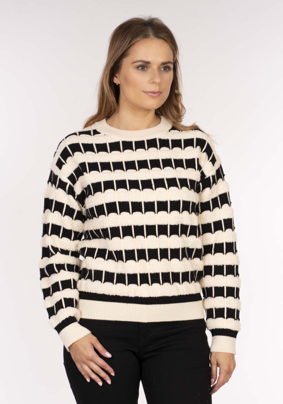 Naoise Texture Stripe Sweater - Ivory / Black 2 Shaws Department Stores
