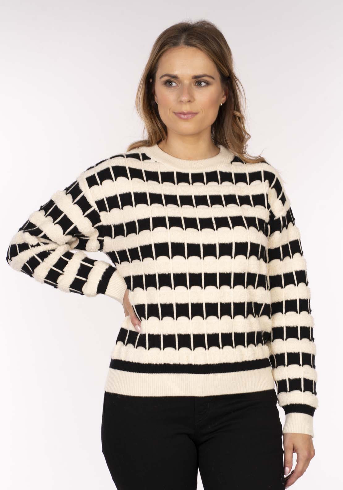 Naoise Texture Stripe Sweater - Ivory / Black 7 Shaws Department Stores