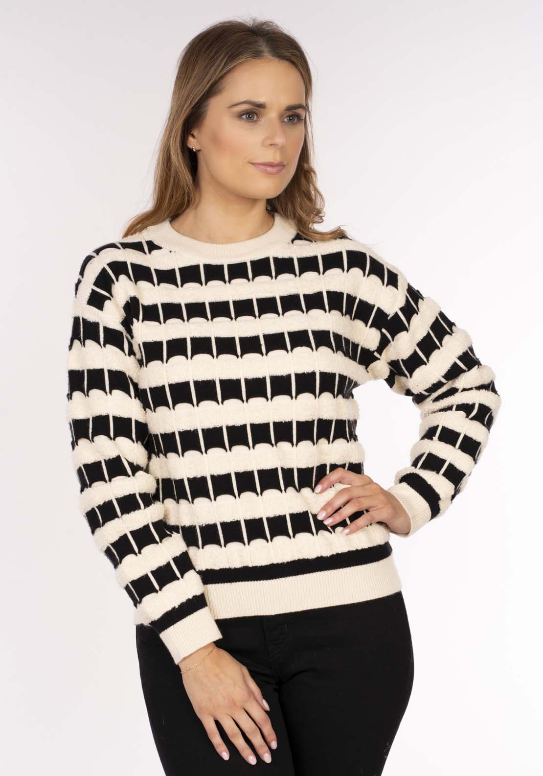 Naoise Texture Stripe Sweater - Ivory / Black 5 Shaws Department Stores