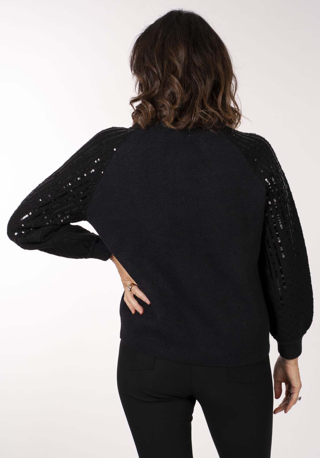 Naoise Zip Front Sequin Cardi - Black 6 Shaws Department Stores