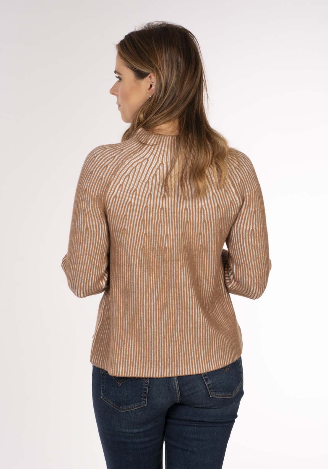 Naoise Two Tone Stripe Sweater - Caramel / Cream 3 Shaws Department Stores