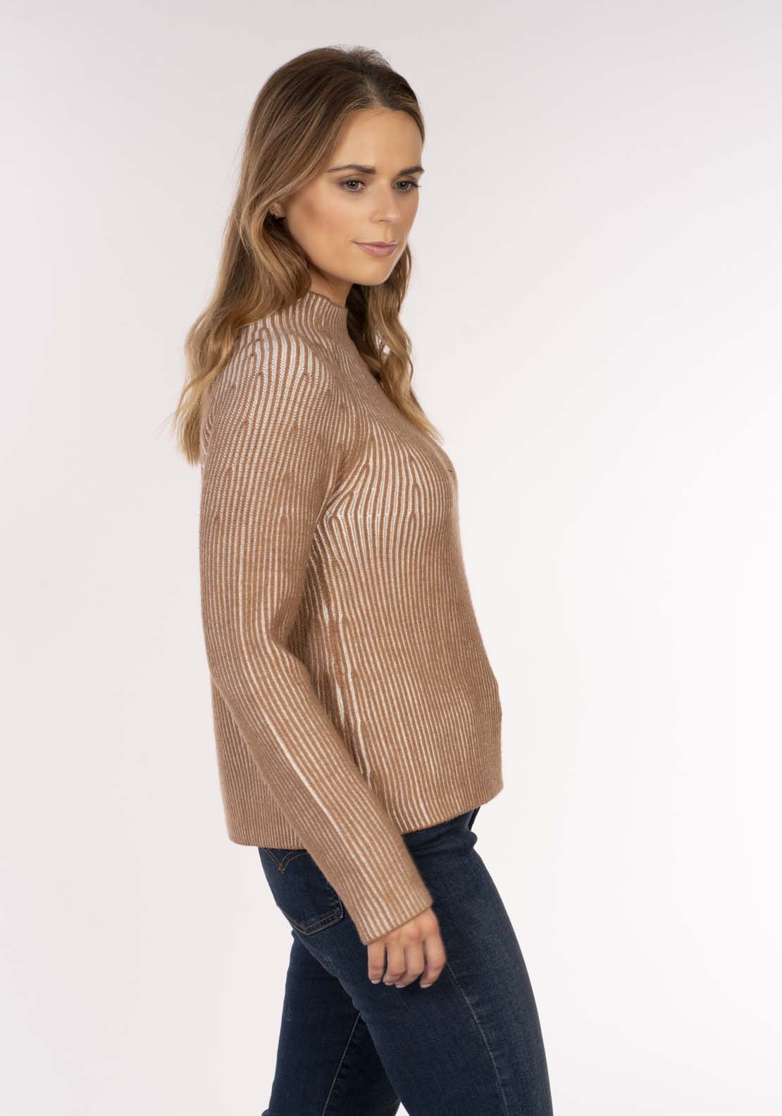 Naoise Two Tone Stripe Sweater - Caramel / Cream 2 Shaws Department Stores