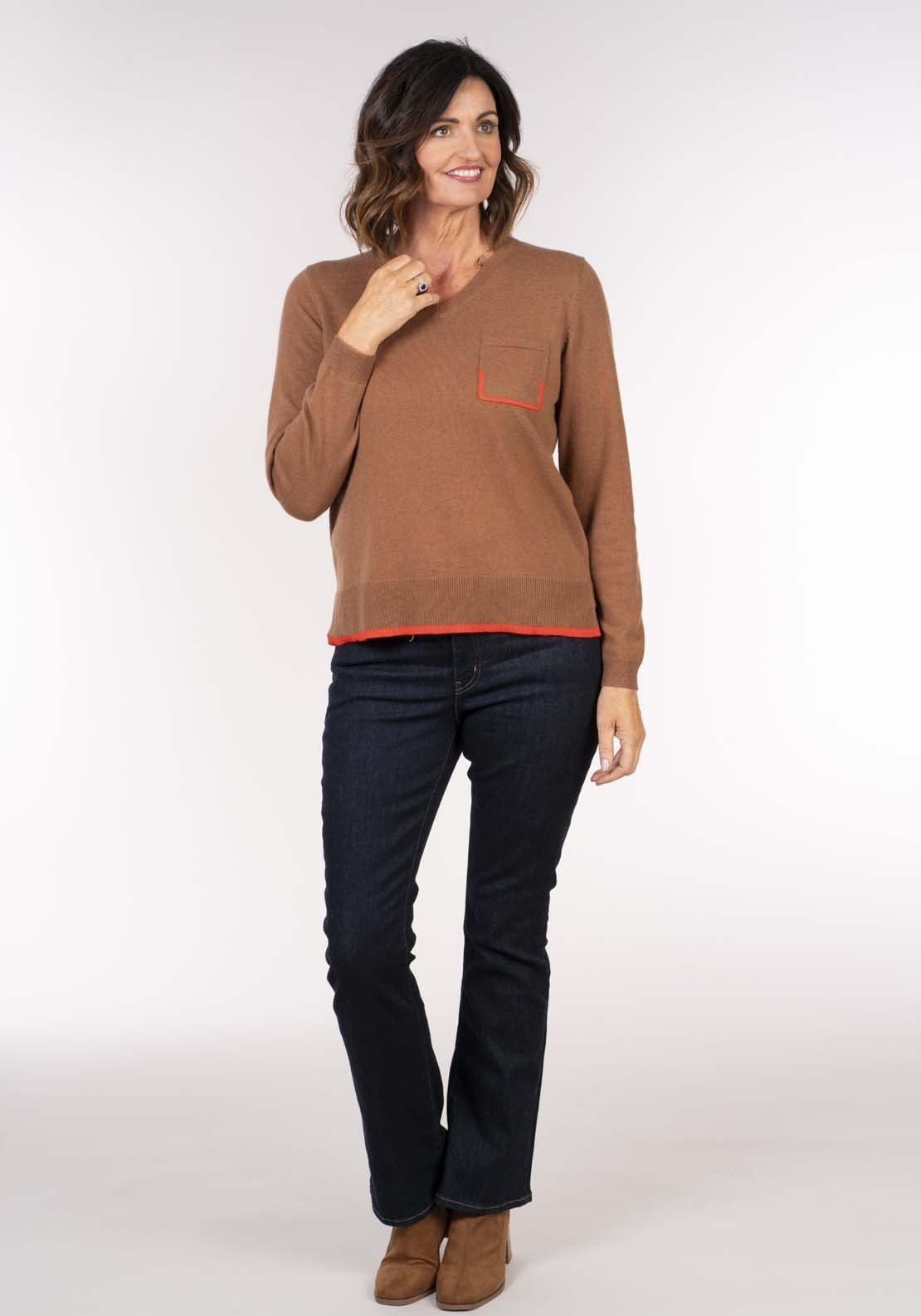 Naoise Cashmere Wool V Sweater - Caramel 4 Shaws Department Stores
