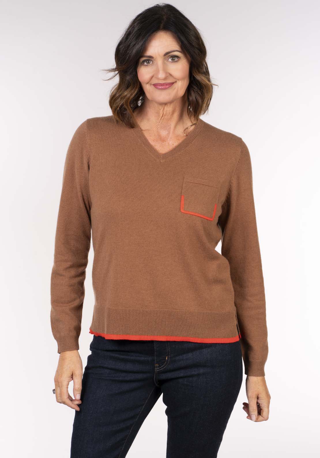 Naoise Cashmere Wool V Sweater - Caramel 3 Shaws Department Stores