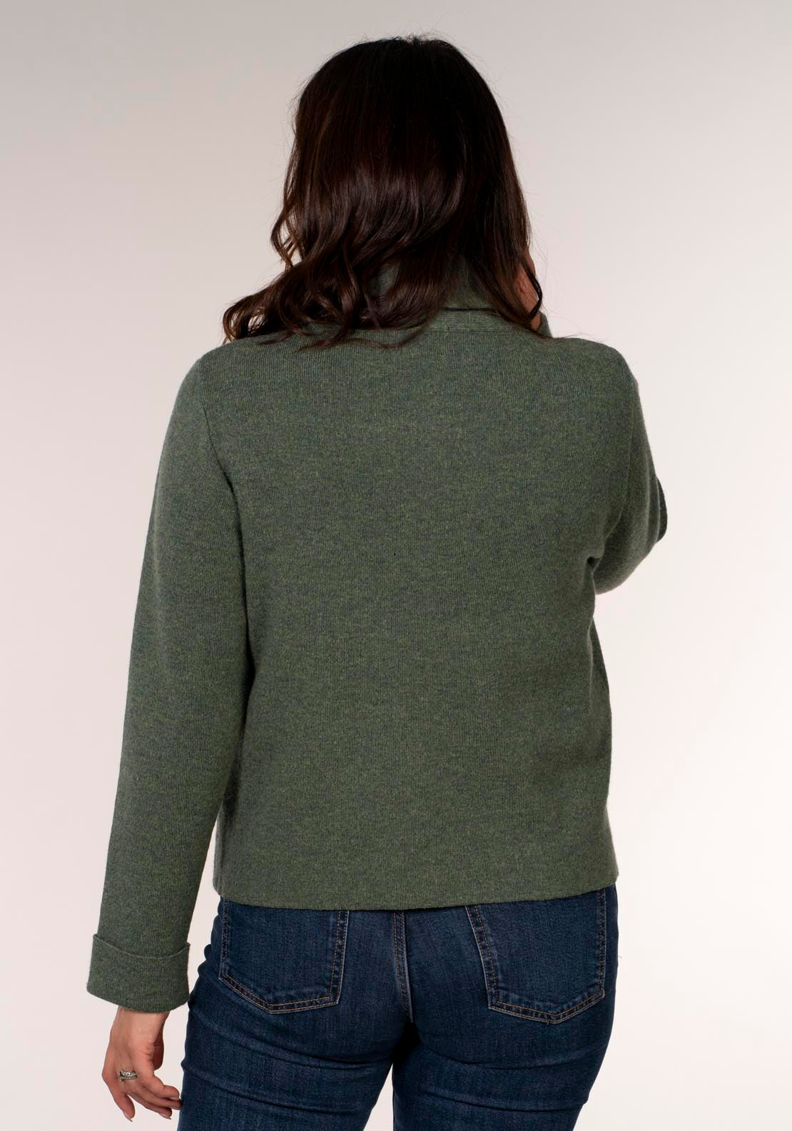 Tea Lane Roll Neck Horizontal Jacket - Dark Sage 2 Shaws Department Stores