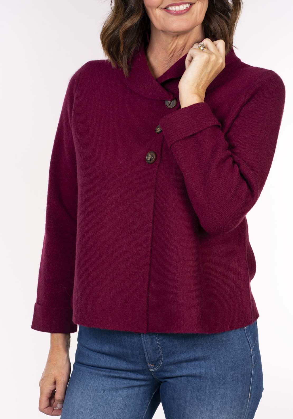 Tea Lane Roll Neck Horizontal Jacket - Cranberry 4 Shaws Department Stores