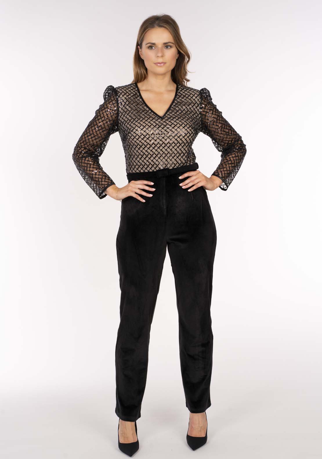 Naoise Sequin Velvet Jumpsuit - Black 7 Shaws Department Stores