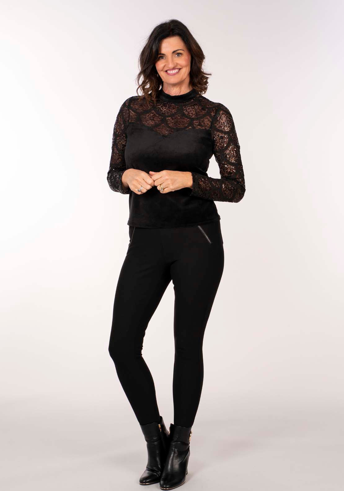 Naoise Velvet Lace Top - Black 1 Shaws Department Stores