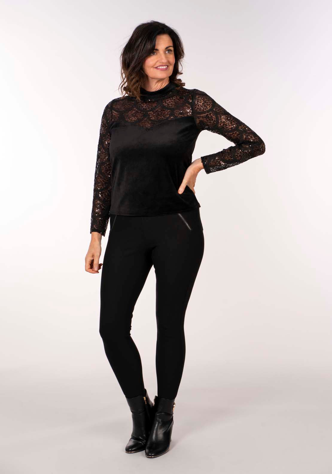 Naoise Velvet Lace Top - Black 6 Shaws Department Stores