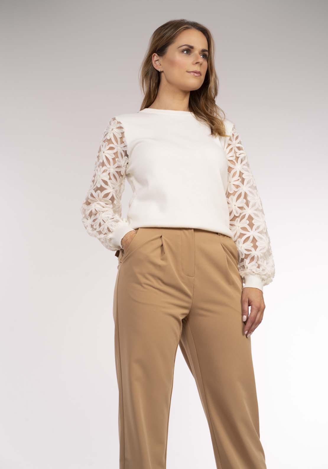 Naoise Lace Sleeve Sweater - Ivory 9 Shaws Department Stores