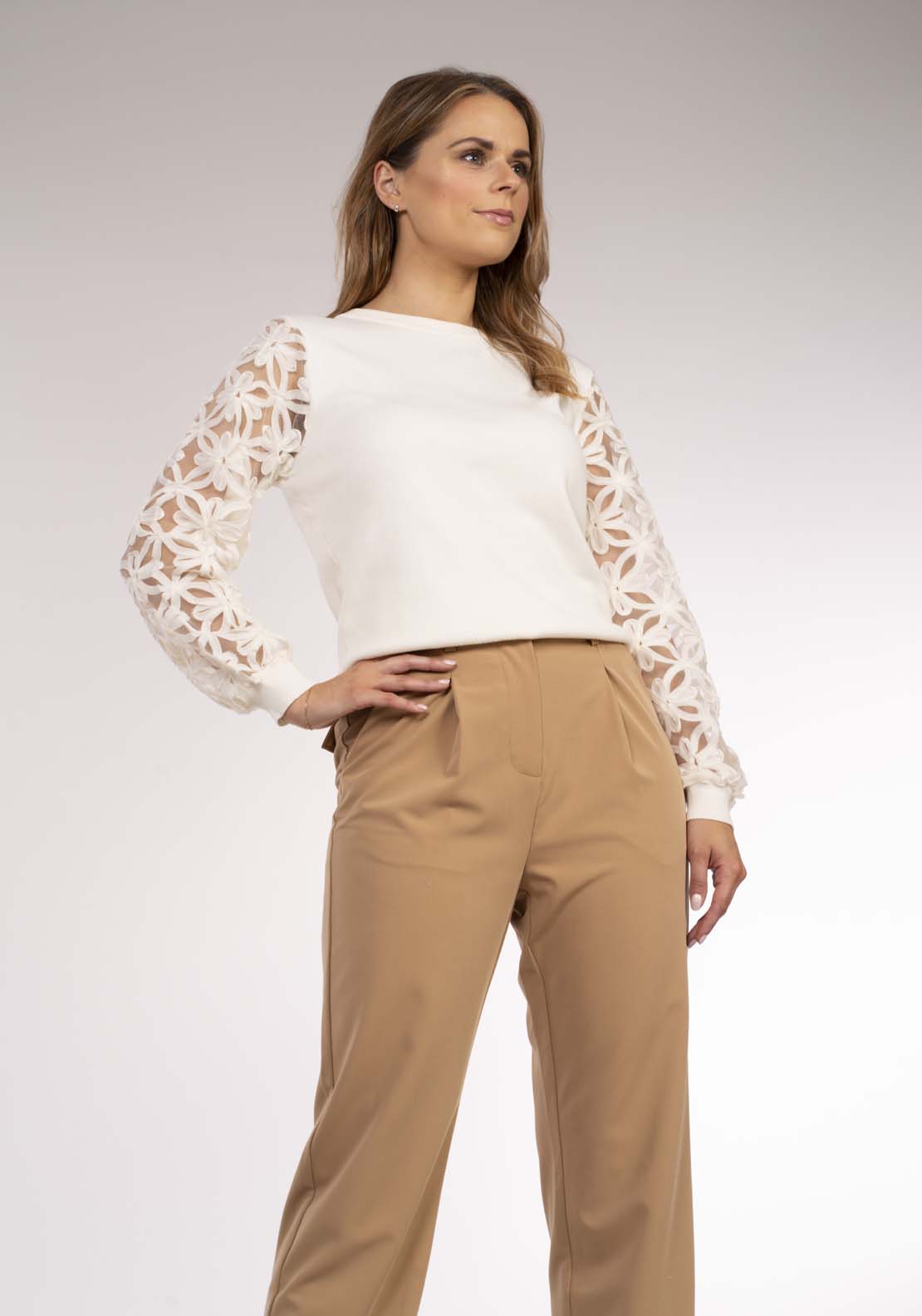 Naoise Lace Sleeve Sweater - Ivory 8 Shaws Department Stores