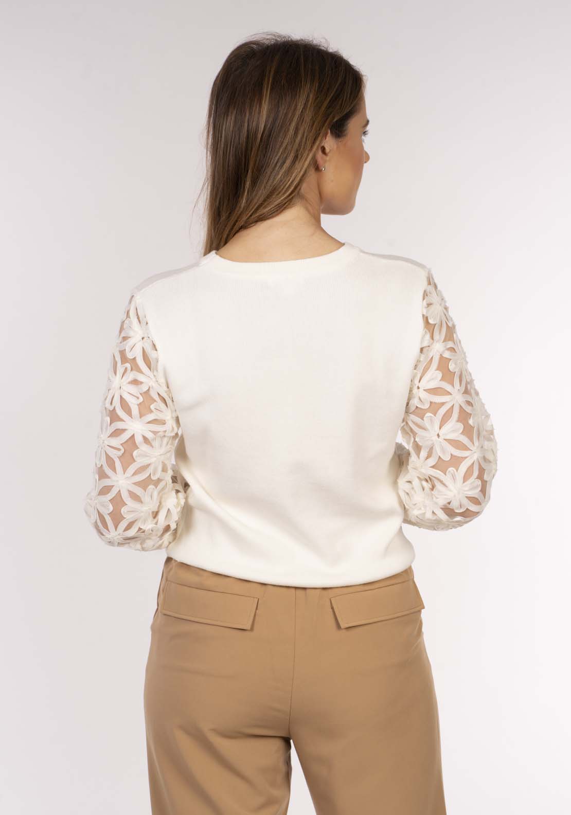 Naoise Lace Sleeve Sweater - Ivory 4 Shaws Department Stores