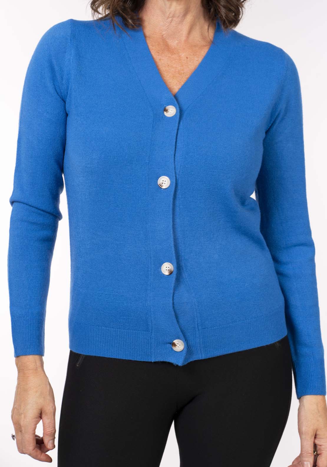 Tea Lane Cashmillon V Neck Cardi - Ocean 4 Shaws Department Stores