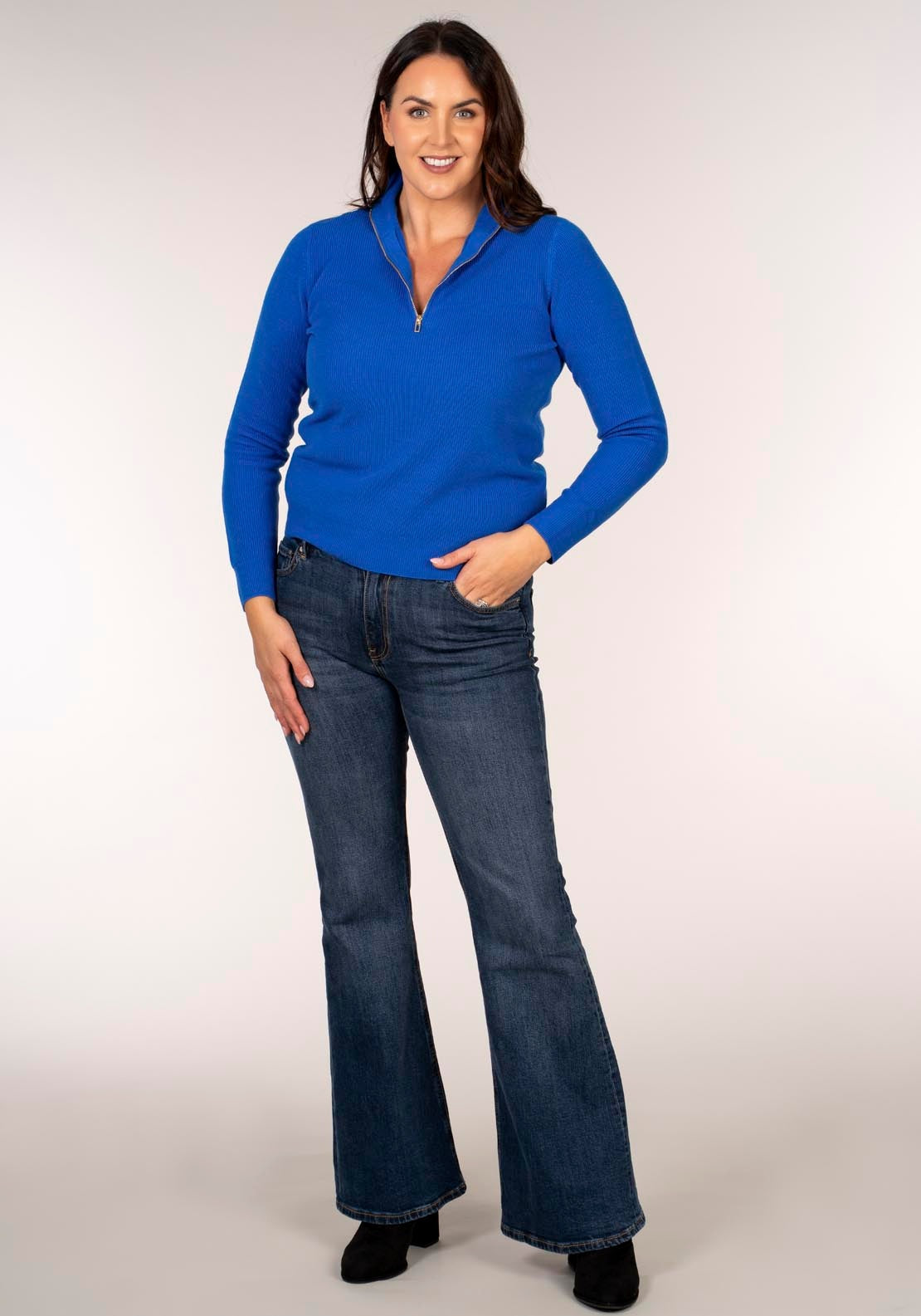 Tea Lane Cashmillon Zip Neck Jumper - Blue 5 Shaws Department Stores