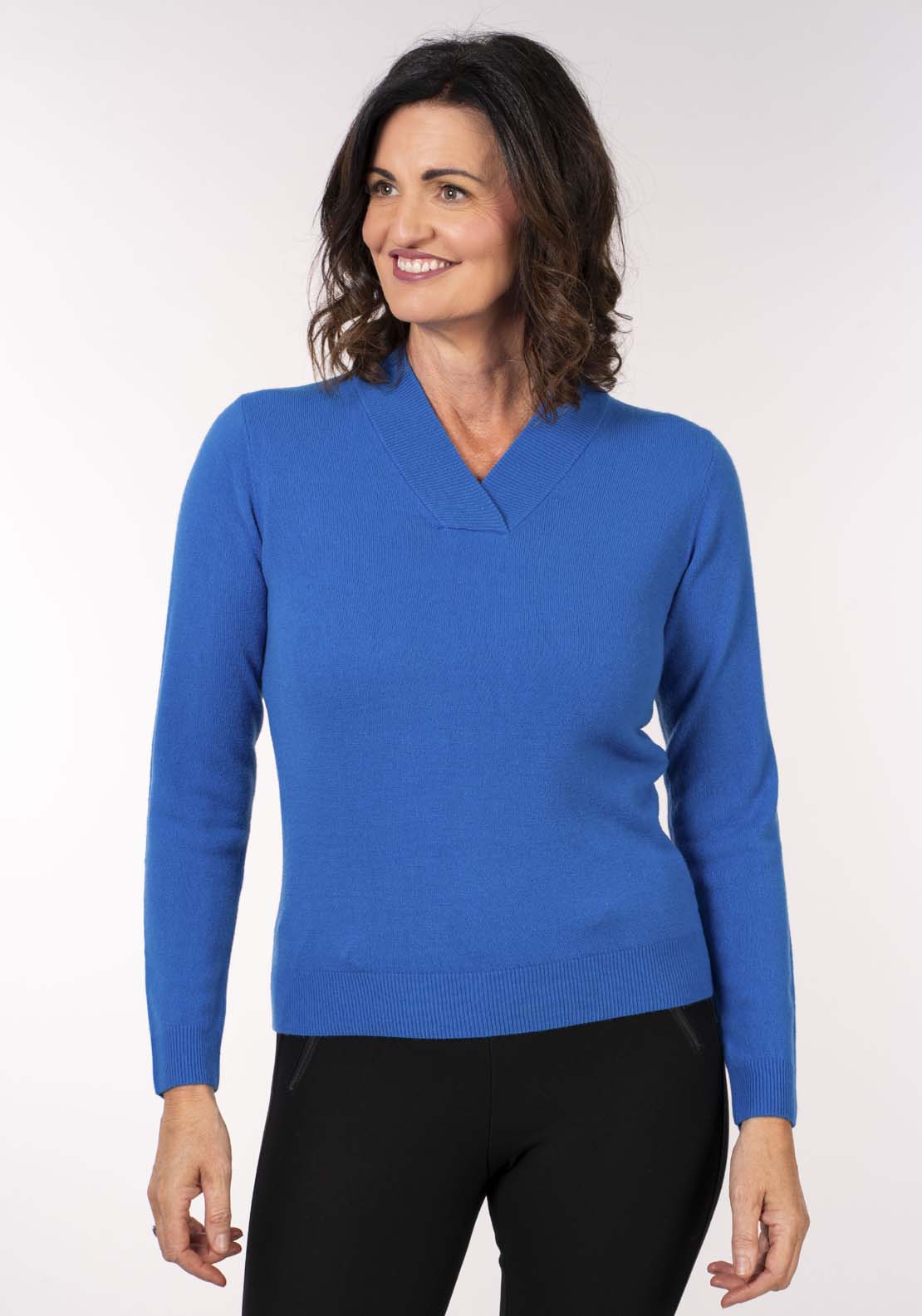Tea Lane Cashmillon V Neck Sweater - Ocean 1 Shaws Department Stores