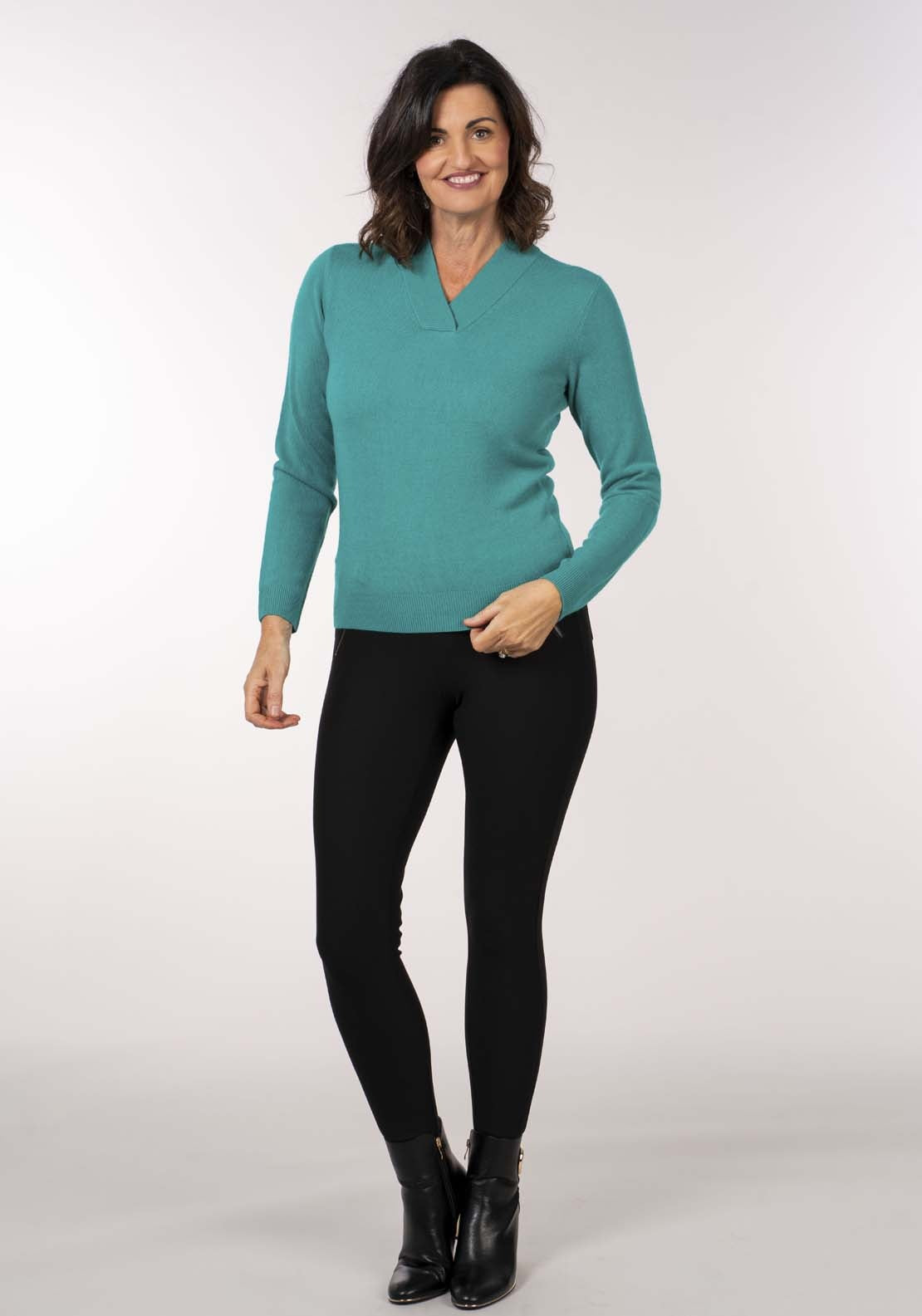 Tea Lane Cashmillon V Neck Sweater - Blue 6 Shaws Department Stores
