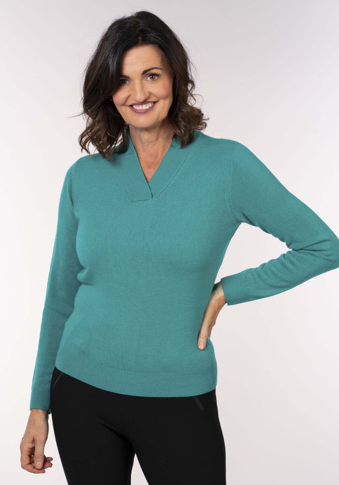 Tea Lane Cashmillon V Neck Sweater - Blue 1 Shaws Department Stores