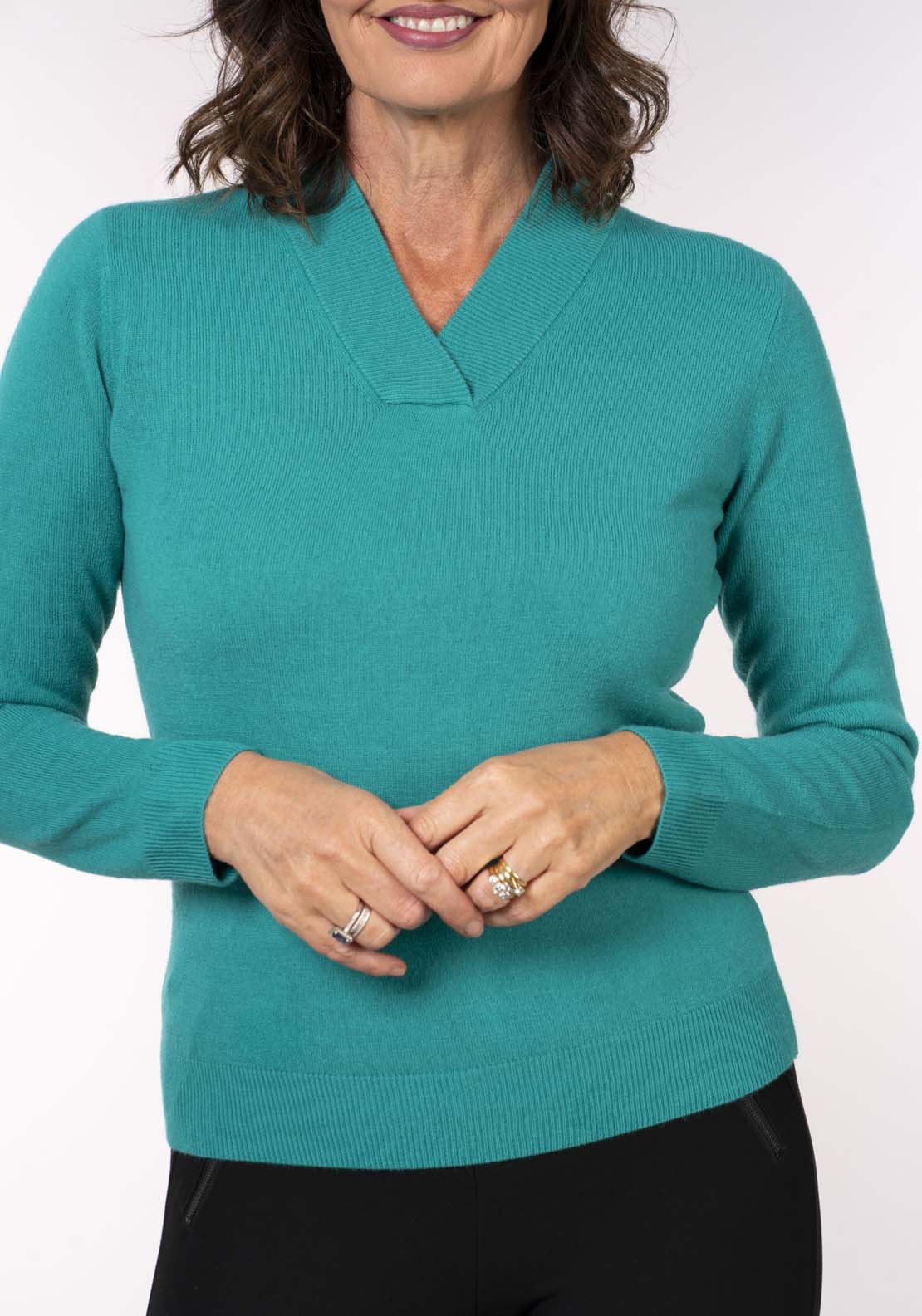 Tea Lane Cashmillon V Neck Sweater - Blue 4 Shaws Department Stores