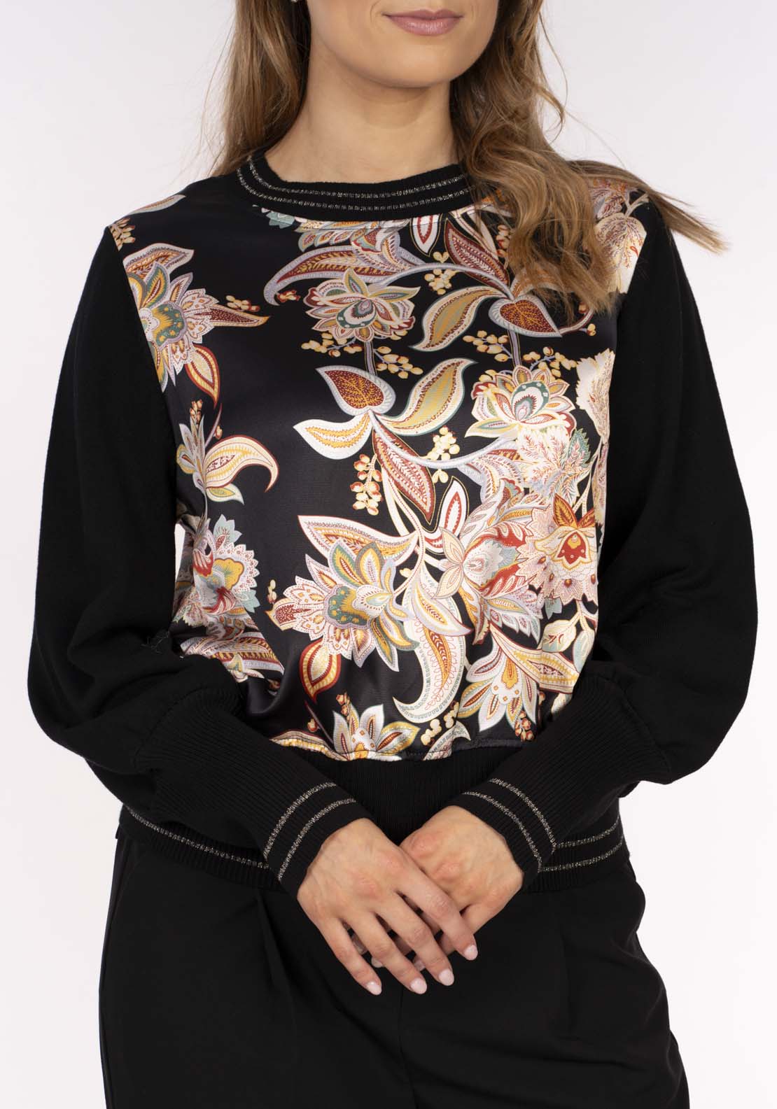 Naoise Satin Print Sweater - Black 4 Shaws Department Stores
