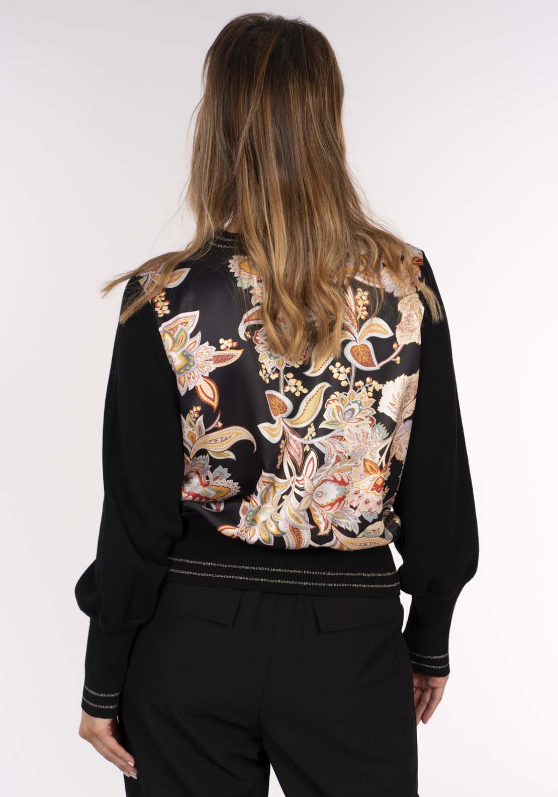 Naoise Satin Print Sweater - Black 5 Shaws Department Stores