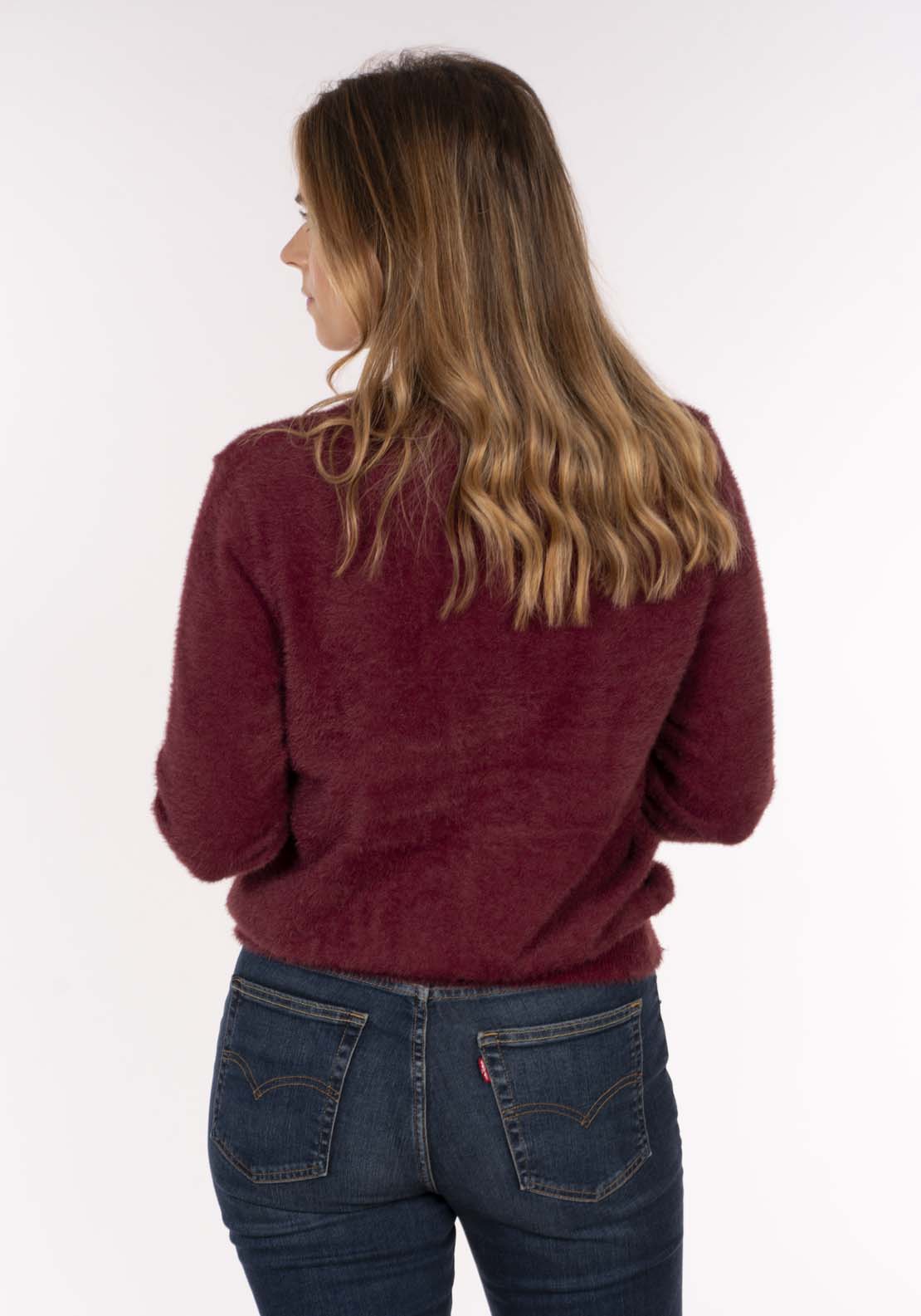 Naoise Fluffy V Neck Sweater - Cranberry 5 Shaws Department Stores