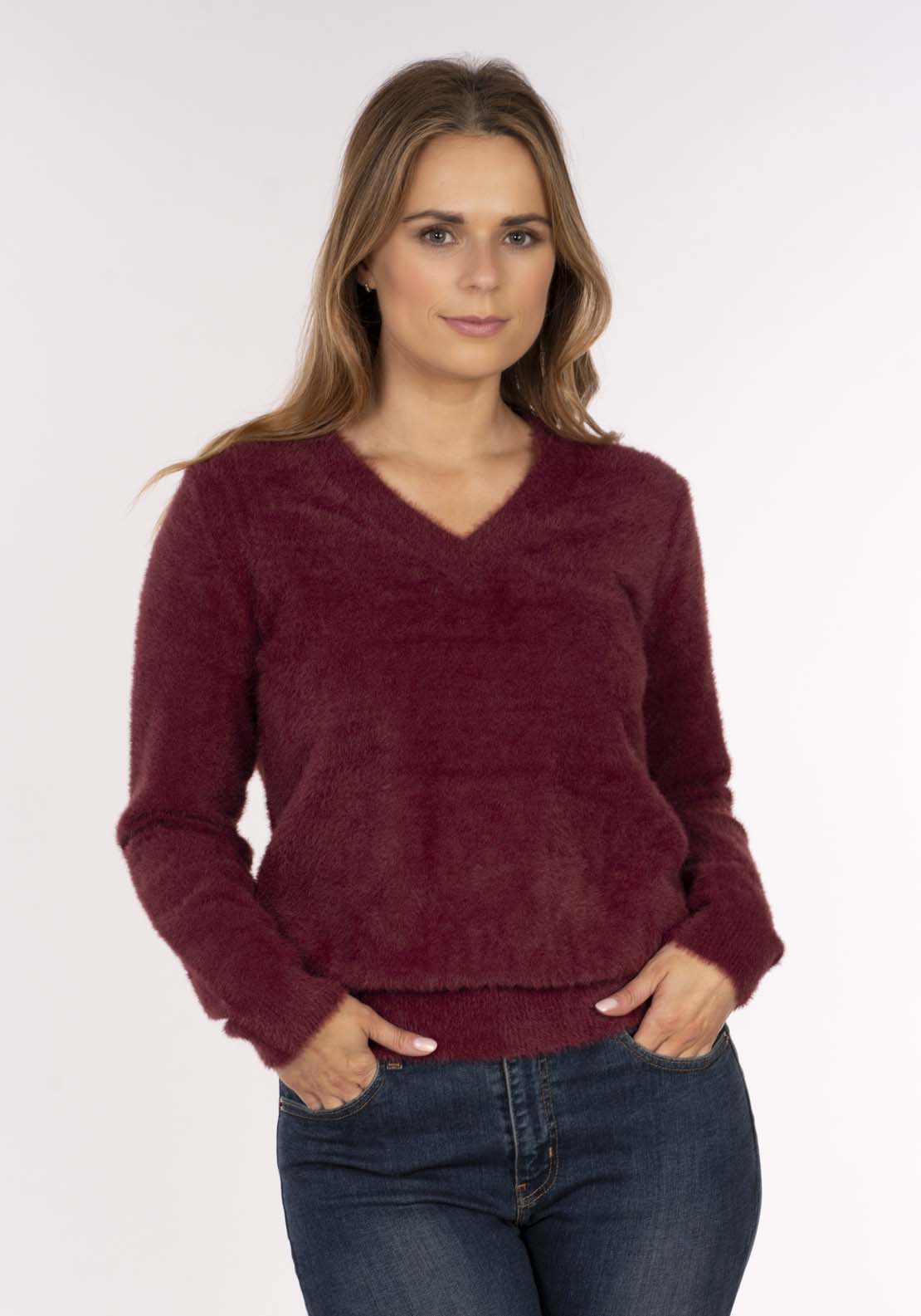 Naoise Fluffy V Neck Sweater - Cranberry 1 Shaws Department Stores