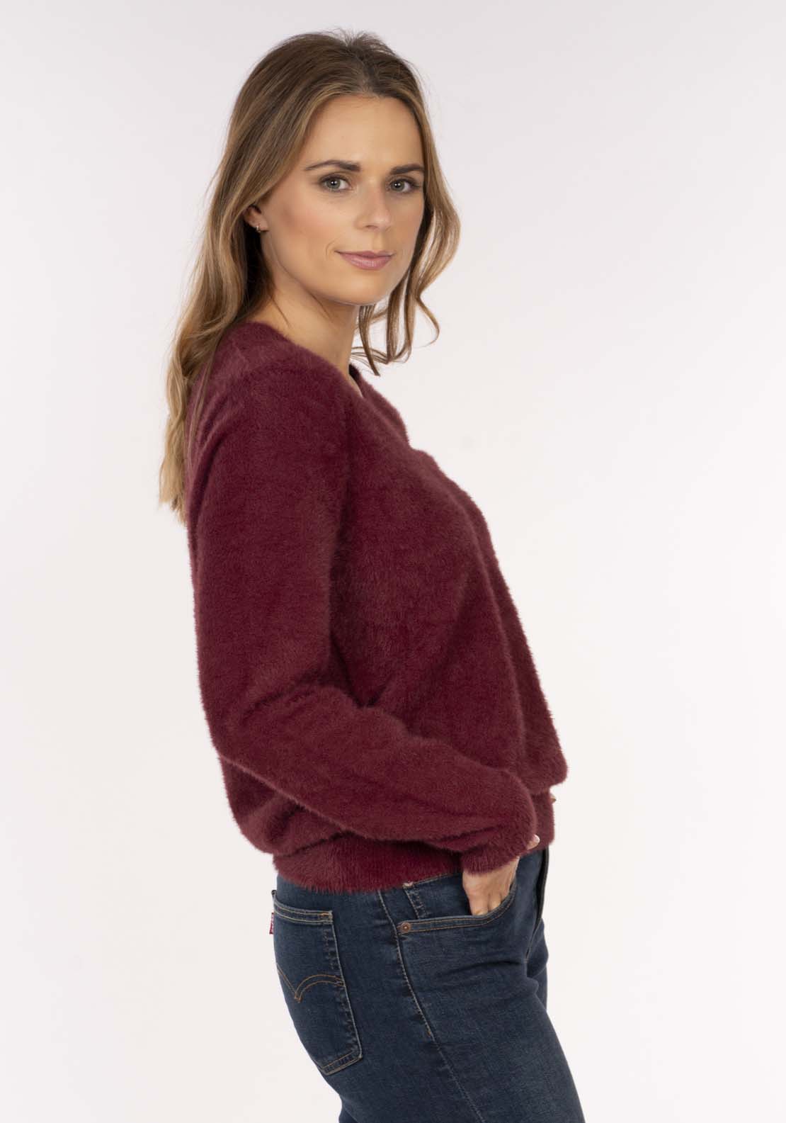 Naoise Fluffy V Neck Sweater - Cranberry 3 Shaws Department Stores