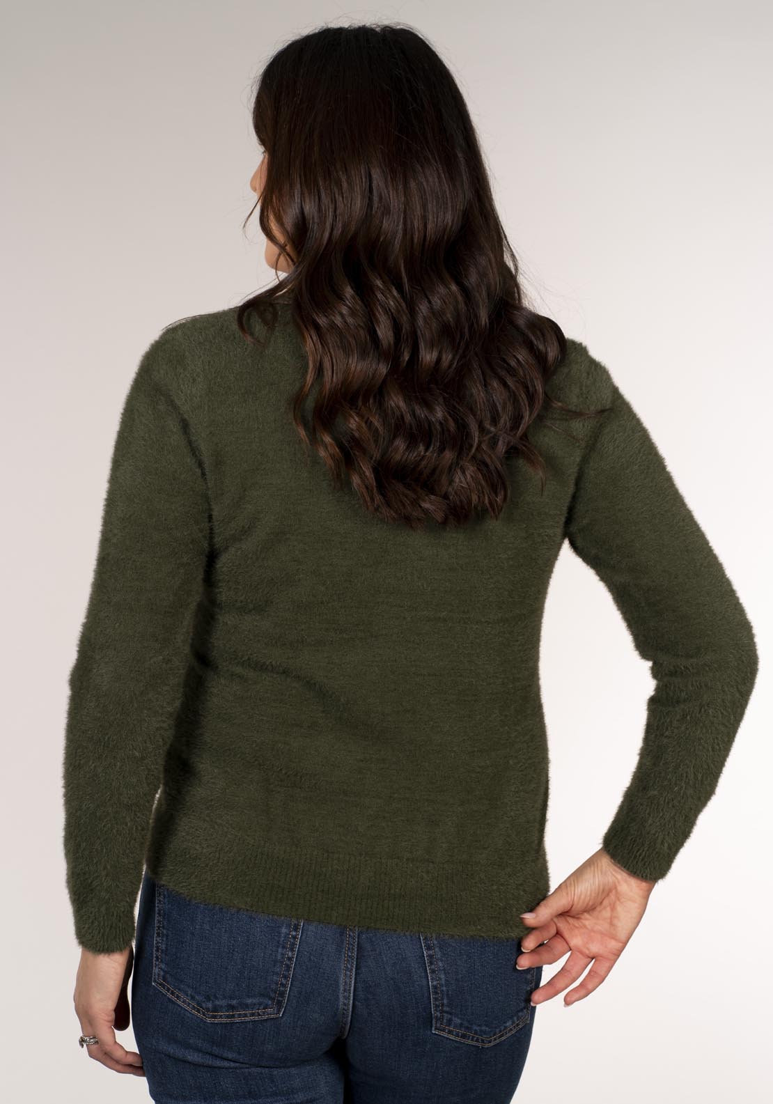 Tea Lane Fluffy V-Neck Jumper - Green 2 Shaws Department Stores
