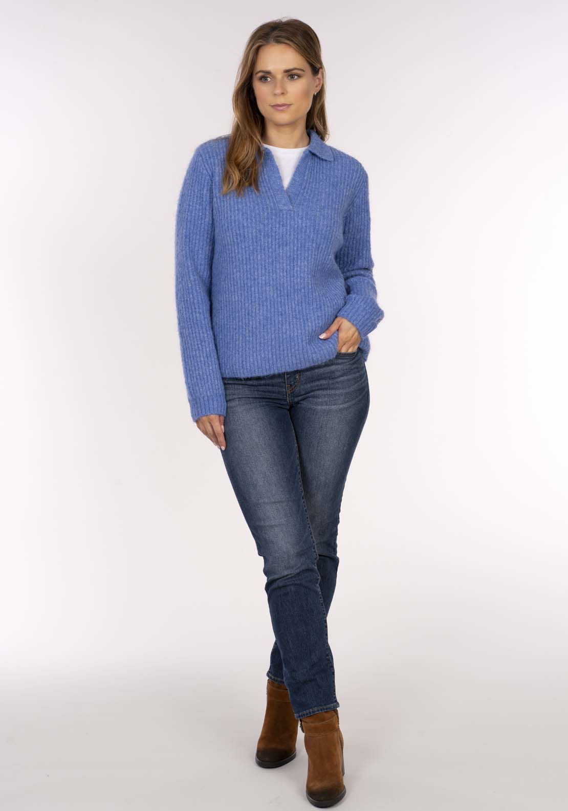 Naoise Johnny Collar Sweater - Blue 4 Shaws Department Stores