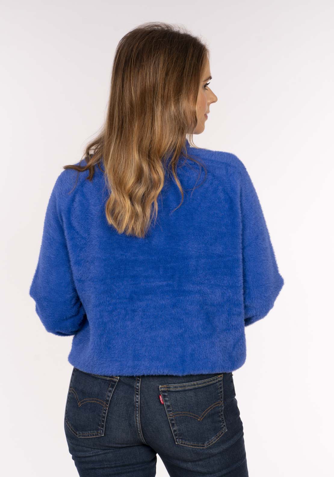 Naoise Zip Front Feather Cardi - Blue 4 Shaws Department Stores
