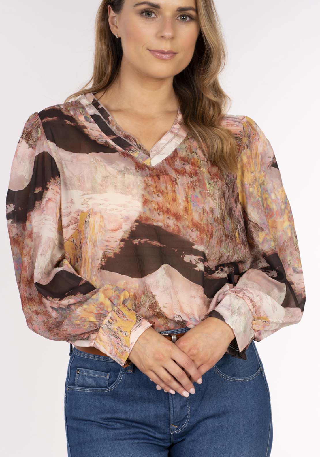Naoise Dbl V Blouse - Print 5 Shaws Department Stores