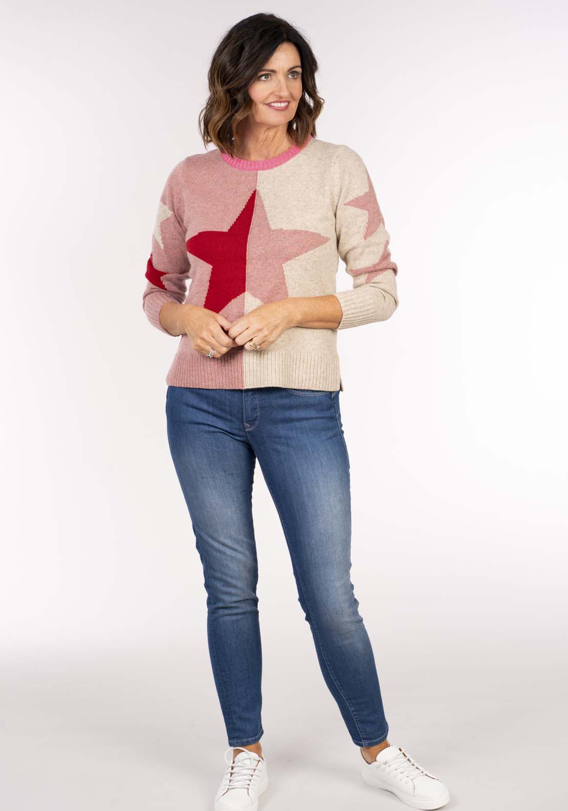 Naoise Star Sweater - Red Orange Taupe 2 Shaws Department Stores
