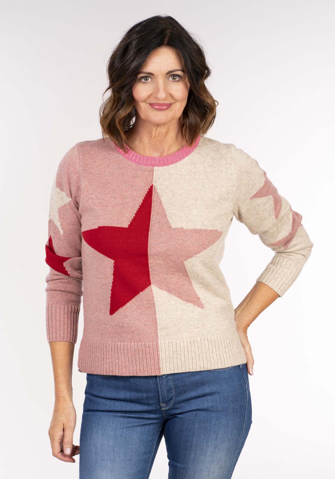 Naoise Star Sweater - Red Orange Taupe 1 Shaws Department Stores